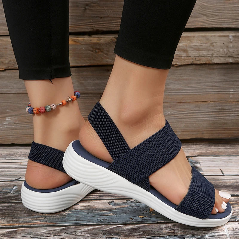 Women's Knit Elastic Cloth Wedge Sandals Slip On Lightweight Walking Sandals Women Plus Size / Comfortable Summer Shoes