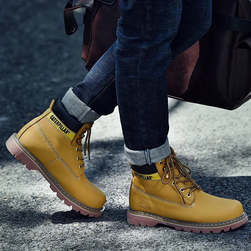 Caterpillar Boots / Genuine Leather Unisex Winter Ankle Military / Treking Snow / Yellow Designer / Tactical Boots / Work Shoes