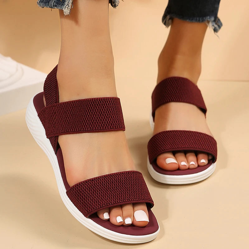 Women's Knit Elastic Cloth Wedge Sandals Slip On Lightweight Walking Sandals Women Plus Size / Comfortable Summer Shoes