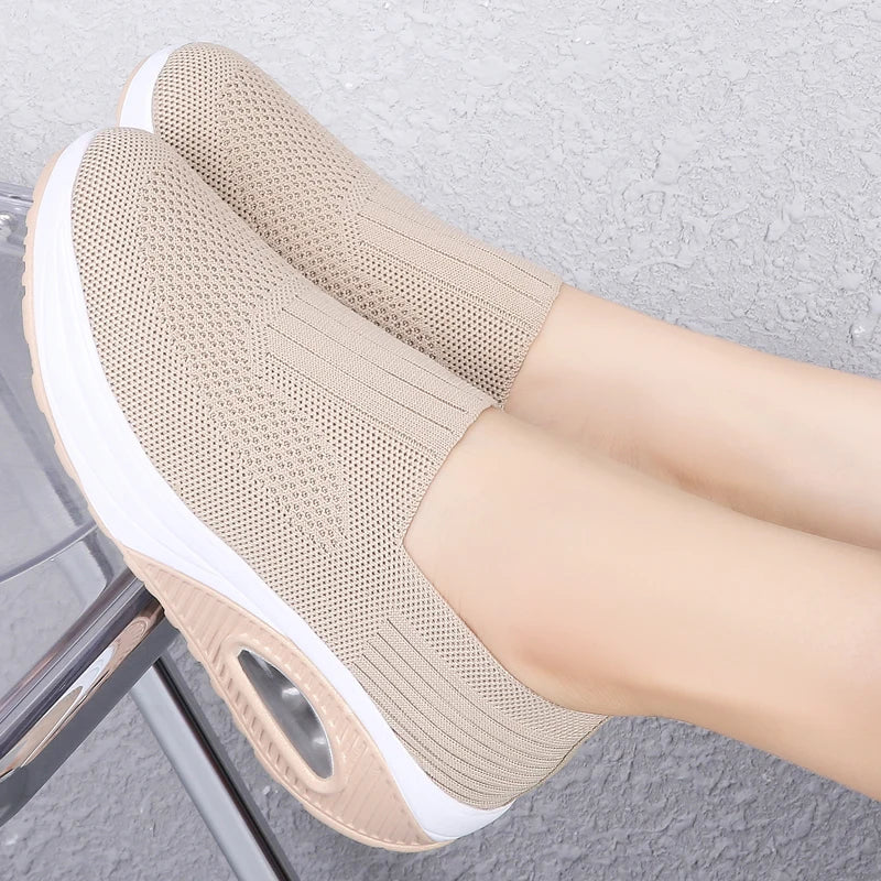 Women's Summer Fashion Vulcanized Sneakers / Women Walking Wedge Breathable Casual Sneakers