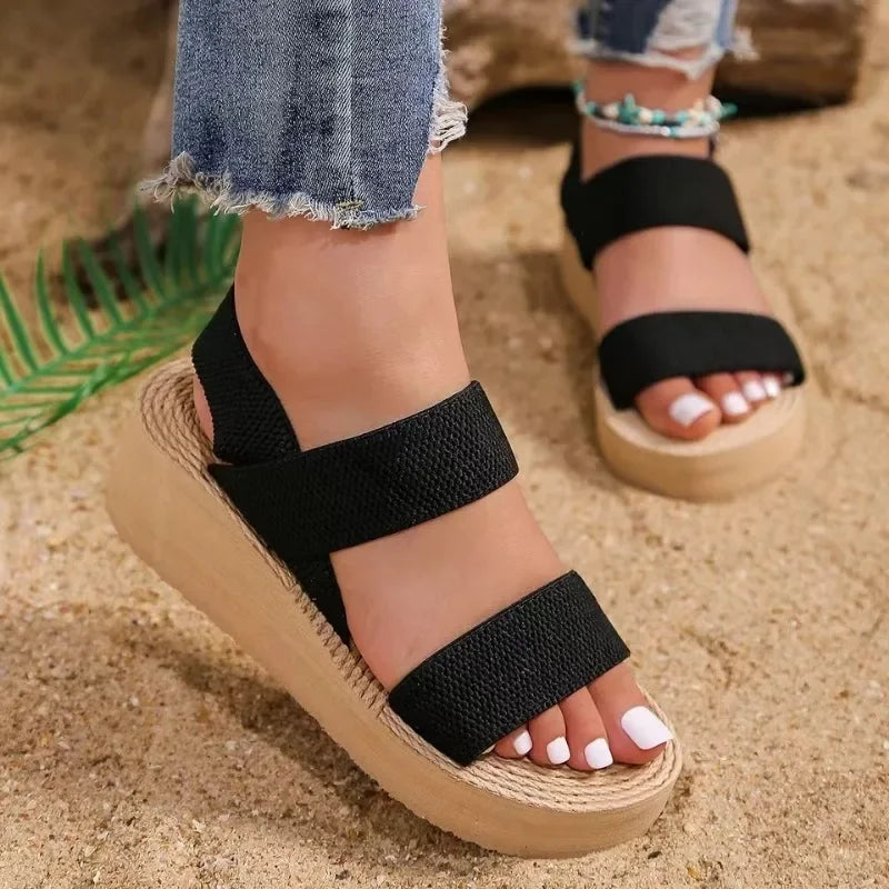 Women's fashion trend anti-slip wear-resistant / pure black belt soft soled high-heeled sandals