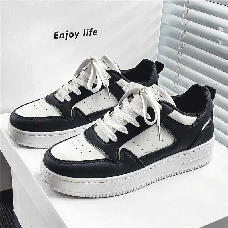 Leather Men White Flat Casual Shoes Lightweight Sports Shoes Breathable Sneakers S