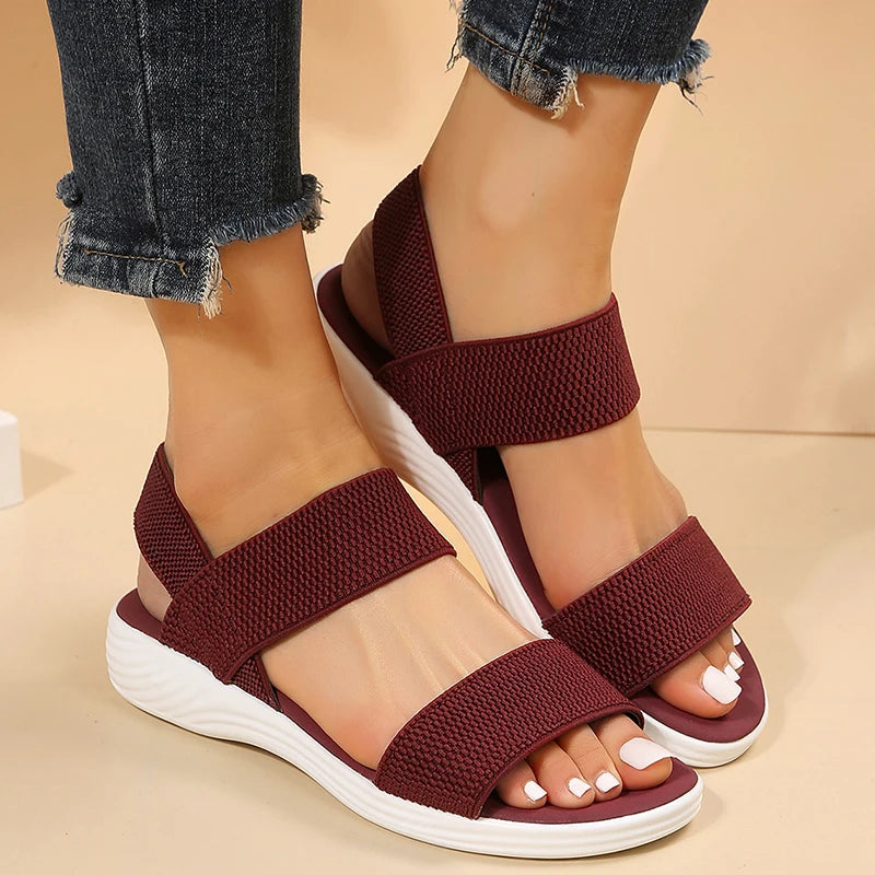 Women's Knit Elastic Cloth Wedge Sandals Slip On Lightweight Walking Sandals Women Plus Size / Comfortable Summer Shoes