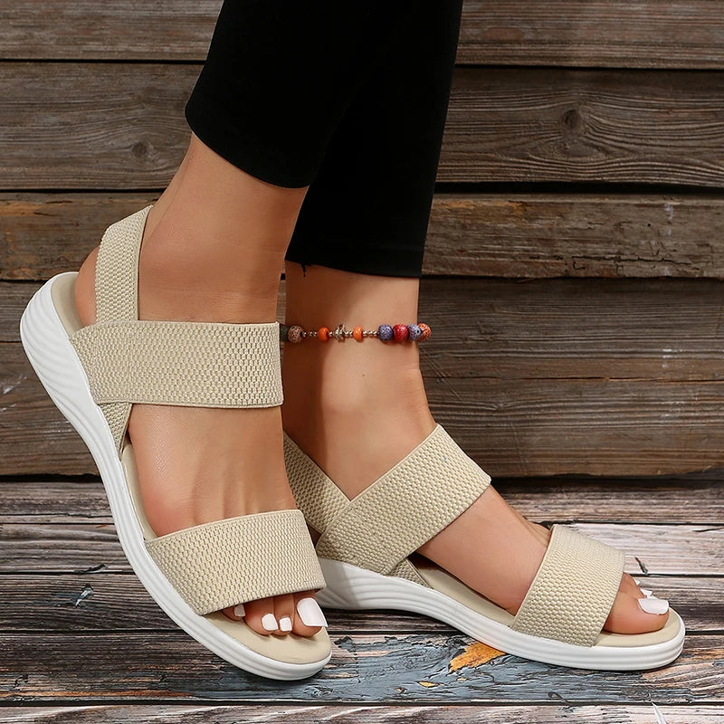 Women's Knit Elastic Cloth Wedge Sandals Slip On Lightweight Walking Sandals Women Plus Size / Comfortable Summer Shoes