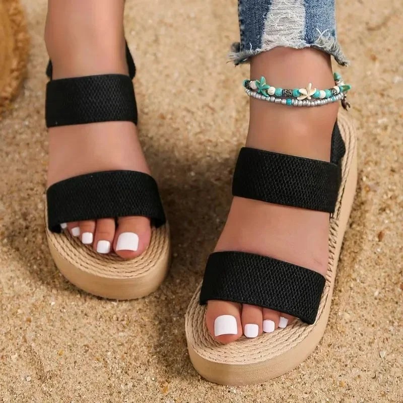 Women's fashion trend anti-slip wear-resistant / pure black belt soft soled high-heeled sandals