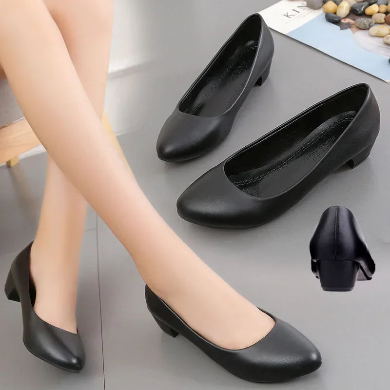 Comfortable High Heels Women Work Shoes / Soft Sole Soft Surface Professional Dress Shoes / Daily Pumps Commuter Black Leather Shoes