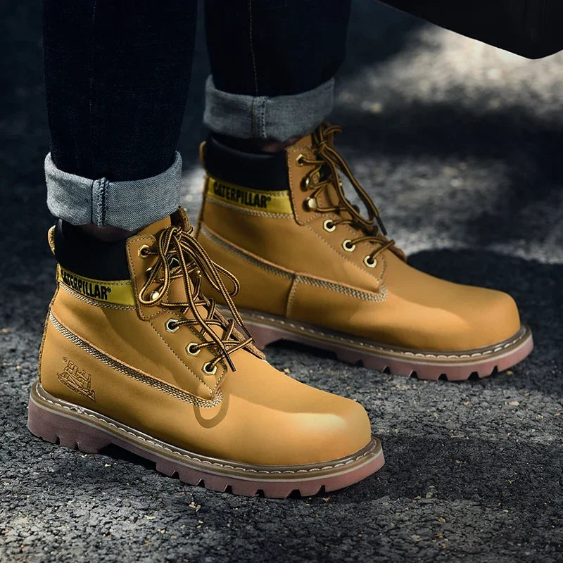 Caterpillar Boots / Genuine Leather Unisex Winter Ankle Military / Treking Snow / Yellow Designer / Tactical Boots / Work Shoes