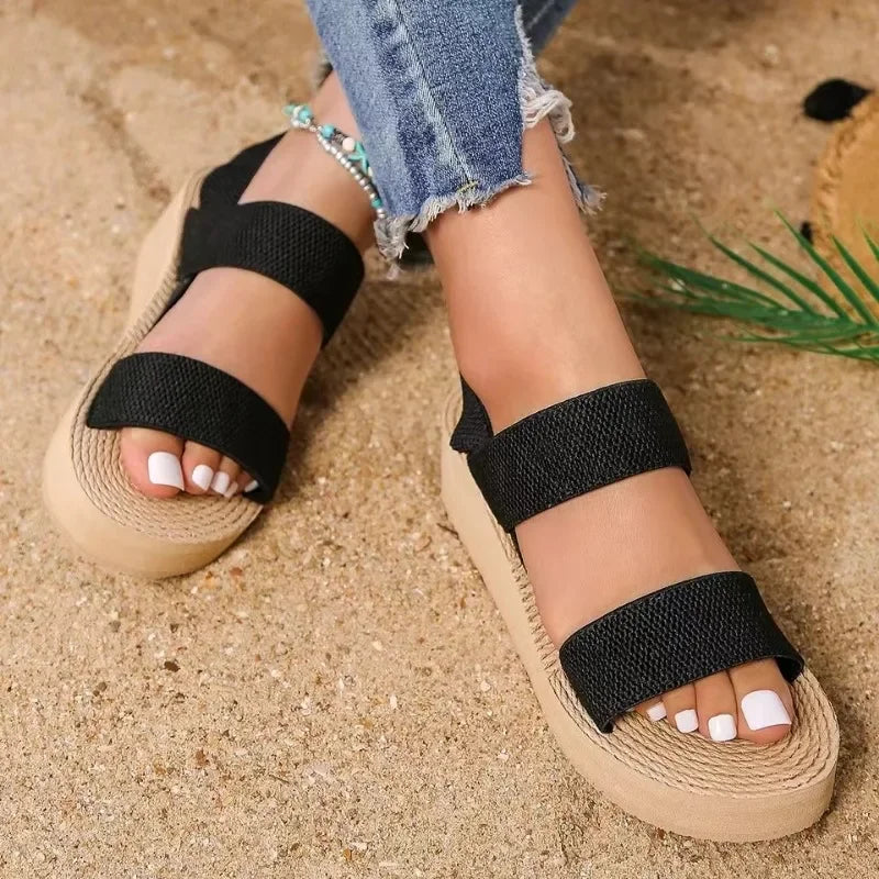 Women's fashion trend anti-slip wear-resistant / pure black belt soft soled high-heeled sandals