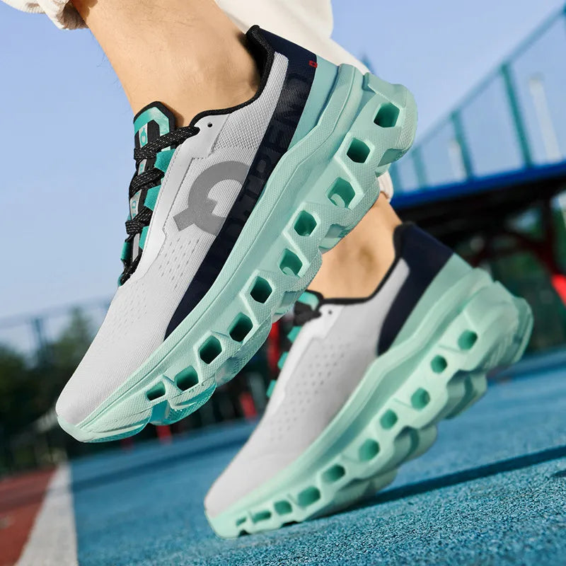 Fashion Leisure Sports Running Shoes / Comfortable Breathable Light Hollow Shock Absorption Outsole / White Lake Blue