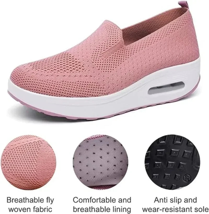 Women Walking Shoes / Flat Shoes / Slip-On Light Air Cushion Mesh Up Stretch Sneakers