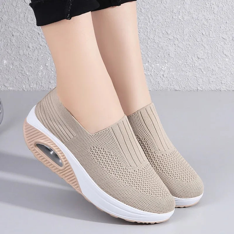 Women's Summer Fashion Vulcanized Sneakers / Women Walking Wedge Breathable Casual Sneakers