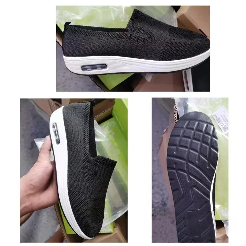 Women Walking Shoes / Flat Shoes / Slip-On Light Air Cushion Mesh Up Stretch Sneakers